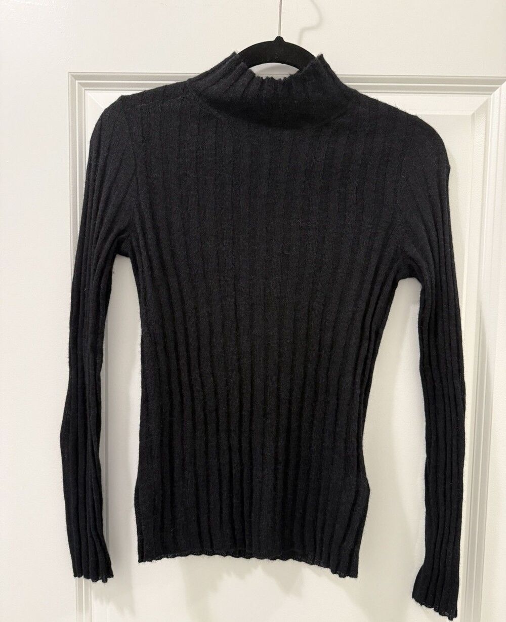 Madewell N0041 Alpaca Blend Ribbed Mock Neck Sweater Black XS Fitted Lightweight